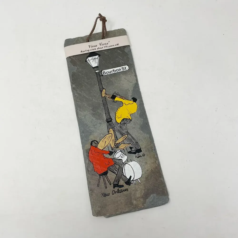 Vieux Carre Hand Painted Antique Roofing Slate New Orleans Bourbon Street Jazz